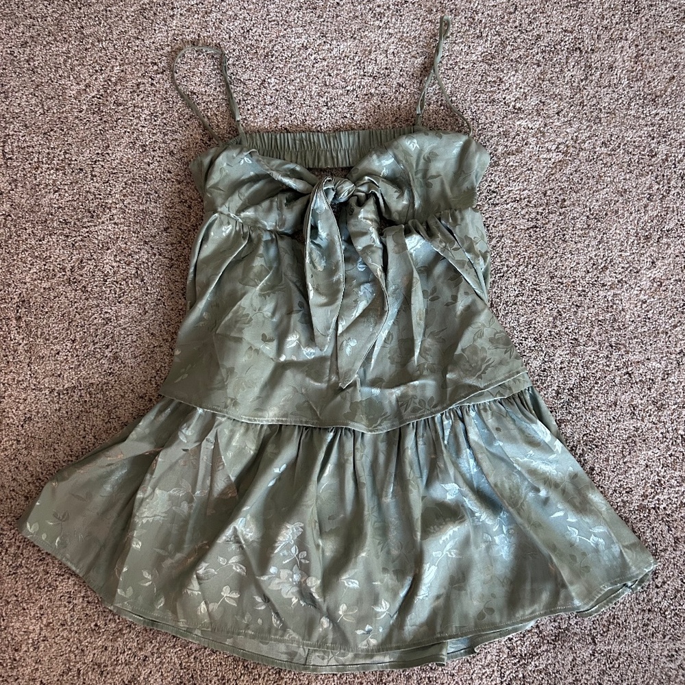 Sage Green Floral Print Ruffled Dress